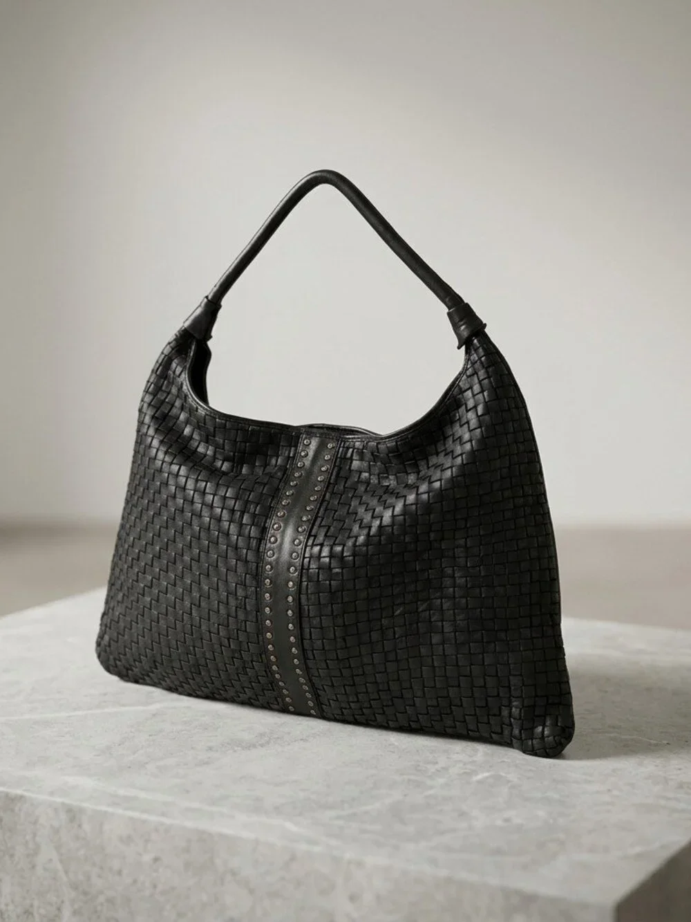 Artisan Woven Leather Hobo Bag